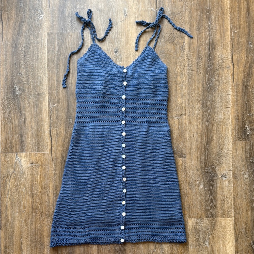 Blue Crochet Button-Down Dress